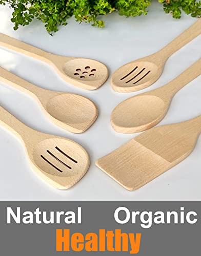 ECOSALL Healthy Wooden Spoons For Cooking Set of 6. Safe and Reliable Cooking Utensils for Kitchen – 100% Natural Nonstick Wood Spatula Spoon For Scraping, Stirring, Serving – Uncoated Solid Hardwood