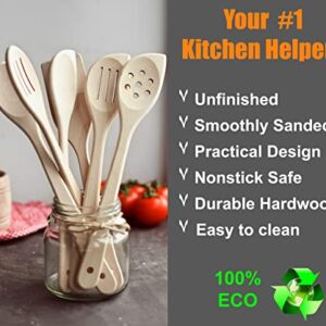 ECOSALL Healthy Wooden Spoons For Cooking Set of 6. Safe and Reliable Cooking Utensils for Kitchen – 100% Natural Nonstick Wood Spatula Spoon For Scraping, Stirring, Serving – Uncoated Solid Hardwood