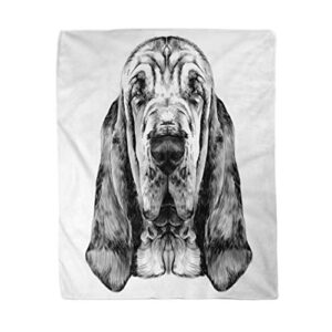 rouihot 60x80 inches flannel throw blanket the head of dog breed bloodhound graphics sketch black home decorative warm cozy soft blanket for couch sofa bed