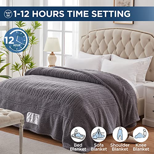 Westinghouse Electric Blanket Twin Size, Soft Plush Sherpa Heated Blanket with 10 Heating Levels & 1-12 Hours Auto-Off, Machine Washable, 62x84 inches, Darkgrey