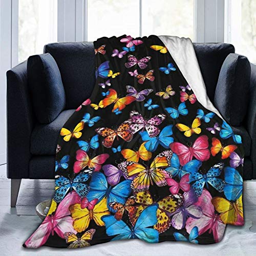 SARA NELL Ultra Soft Butterfly Blanket,Colorful Rainbow Flying Butterfly Throw Blanket Fleece Blanket,Plush Blanket for Bed and Couch,Warm Fuzzy Cozy Throws Blankets for Kids and Adults,50''X40''