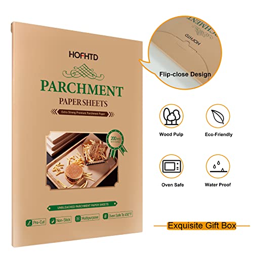 200 Pcs Parchment Paper Sheets 9 x 13 Inches, Precut Parchment Paper for Baking, Air Fryer Disposable Paper Liner, HOFHTD Non-Stick Cooking Papers for Grilling, Frying, Steaming