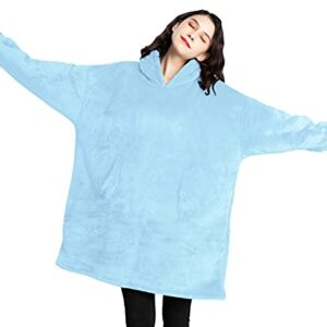 Cmtpuy Sweatshirt Blanket,Oversized Sherpa Hoodie,Fleece Blanket,Sherpa Pullover for Womens,Mens,Children,Wearable Blanket (Light Blue)