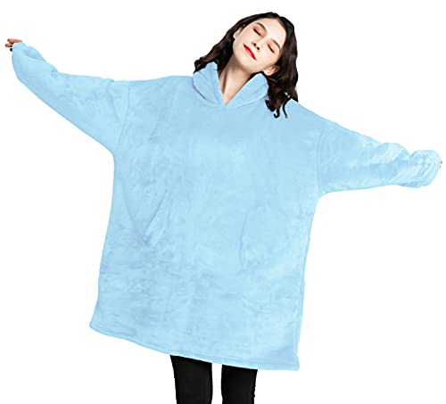 Cmtpuy Sweatshirt Blanket,Oversized Sherpa Hoodie,Fleece Blanket,Sherpa Pullover for Womens,Mens,Children,Wearable Blanket (Light Blue)