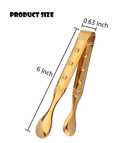 IAXSEE 6-Pieces 6 Inch Gold Tongs Mini Tongs for Appetizers, Gold Serving Utensils Small Tongs for Serving Appetizers Ice Tongs Sugar Tongs