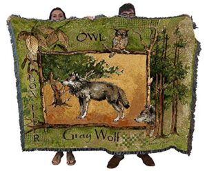 pure country weavers gray wolf lodge blanket by anita phillips - wildlife lodge cabin gift tapestry throw woven from cotton - made in the usa (72x54)