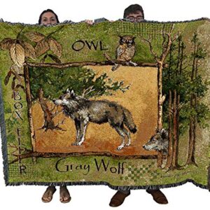 Pure Country Weavers Gray Wolf Lodge Blanket by Anita Phillips - Wildlife Lodge Cabin Gift Tapestry Throw Woven from Cotton - Made in The USA (72x54)