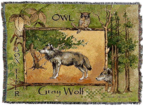 Pure Country Weavers Gray Wolf Lodge Blanket by Anita Phillips - Wildlife Lodge Cabin Gift Tapestry Throw Woven from Cotton - Made in The USA (72x54)