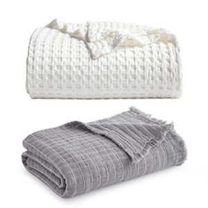 bedsure bamboo cotton blankets white king & bedsure 100% cotton muslin blankets grey throw