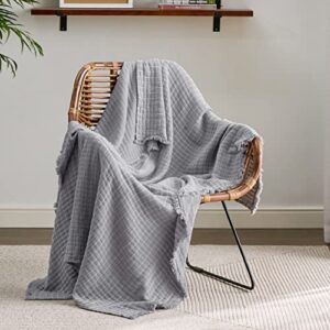Bedsure Bamboo Cotton Blankets White King & Bedsure 100% Cotton Muslin Blankets Grey Throw