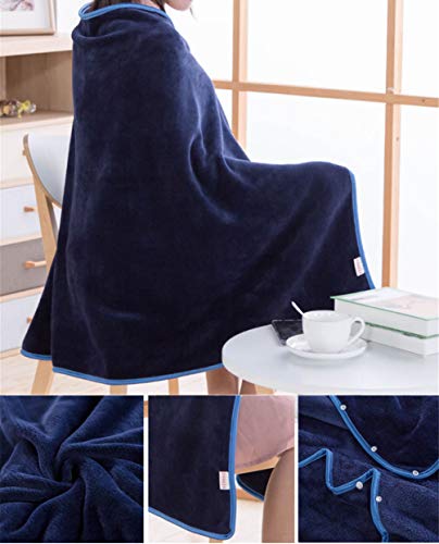 Mvchifay Wearable Blanket Soft Fleece Shawl Button Closure Warm Snuggle Throw for Sofa Snap 27x51inches (Blue-70x130cm)