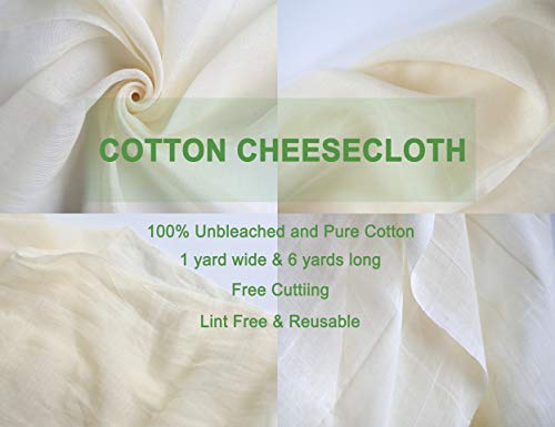 YJL Cheesecloth for Straining, 54 Sq Feet, 100% Cotton Grade 90 Unbleached Cheesecloth, Fine Cheesecloth | 6 Yards Cheese cloths for Cooking | Straining | Canning | Steaming and Reusable Cheesecloth