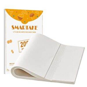 smartake 200 pcs parchment paper baking sheets, 12x16 inch non-stick precut baking parchment, suitable for baking grilling air fryer steaming bread cup cake cookie and more (white)