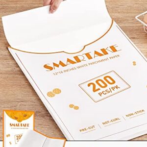 SMARTAKE 200 Pcs Parchment Paper Baking Sheets, 12x16 Inch Non-Stick Precut Baking Parchment, Suitable for Baking Grilling Air Fryer Steaming Bread Cup Cake Cookie and More (White)