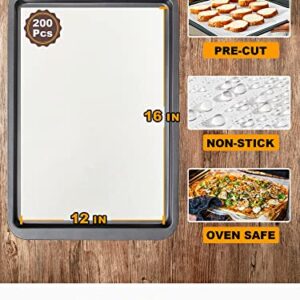 SMARTAKE 200 Pcs Parchment Paper Baking Sheets, 12x16 Inch Non-Stick Precut Baking Parchment, Suitable for Baking Grilling Air Fryer Steaming Bread Cup Cake Cookie and More (White)