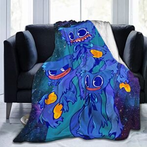 hnyeyes blue monster flannel blanket ultra-soft warm throw blanket for bed couch living room 50x40 inch black