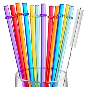 12 pieces 11 inches reusable plastic straws for tall cups and tumblers, bpa-free unbreakable clear colored replacement drinking straws with 1 cleaning brush, not dishwasher safe