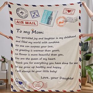 gifts for mom, warm blanket to mom gift from daughter, birthday thanksgiving christmas valentine's day best mom hug gifts for moms, mother letter soft flannel throw blanket 60 x 75 inches