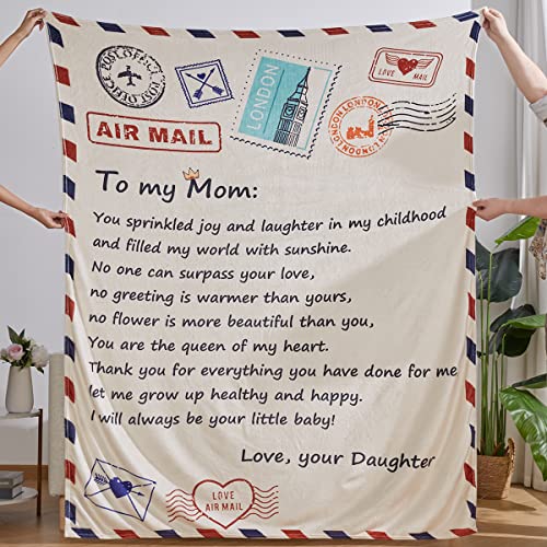 Gifts for Mom, Warm Blanket to Mom Gift from Daughter, Birthday Thanksgiving Christmas Valentine's Day Best Mom Hug Gifts for Moms, Mother Letter Soft Flannel Throw Blanket 60 x 75 Inches