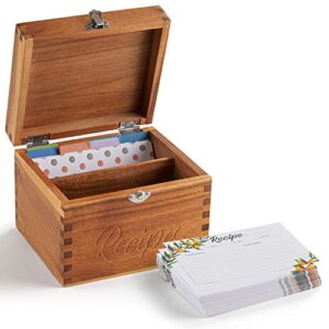 lutani acacia recipe box with cards - blank recipe box wooden set come with 50 4x6 recipe cards, 8 dividers, cards made with thick card stock. perfect recipe organizer (acacia wood)