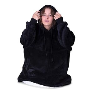 sherpa oversized hoodie blanket - double sided sweatshirt blanket hoodie women / for men and kids | big wearable blanket for adults and teens one size fits all |  the ultimate gift - reluxie (black)
