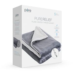 Pure Enrichment® PureRelief™ Plush Heated Throw (50” x 60”) - 4 InstaHeat™ Settings, Soft Micromink & Sherpa Fabric, Machine Washable with Storage Bag - Cozy Electric Blanket for Couch or Bed Use