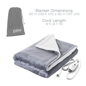 Pure Enrichment® PureRelief™ Plush Heated Throw (50” x 60”) - 4 InstaHeat™ Settings, Soft Micromink & Sherpa Fabric, Machine Washable with Storage Bag - Cozy Electric Blanket for Couch or Bed Use