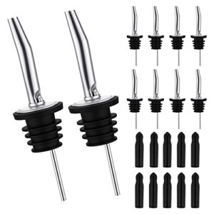 10 pack liquor bottle pourers, stainless steel pour spouts with long dust caps covers, seal pour spout and air vent tube, hygienic, dishwasher safe.