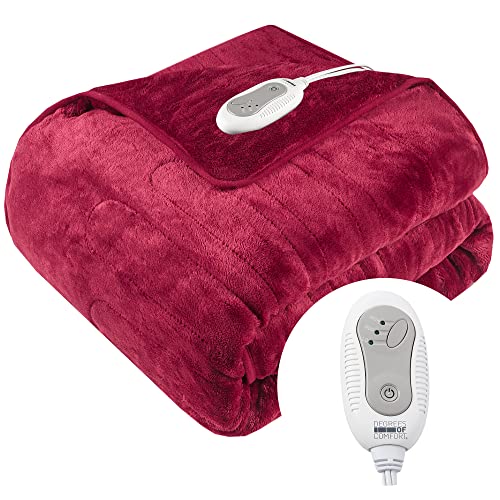 Soft Plush Electric Heated Blanket Throw | Red 50 x 60 | 3 Heat Settings with 2 Hour Auto Shut Off | Machine Washable