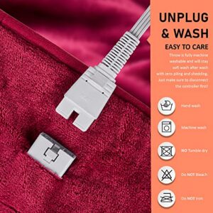 Soft Plush Electric Heated Blanket Throw | Red 50 x 60 | 3 Heat Settings with 2 Hour Auto Shut Off | Machine Washable