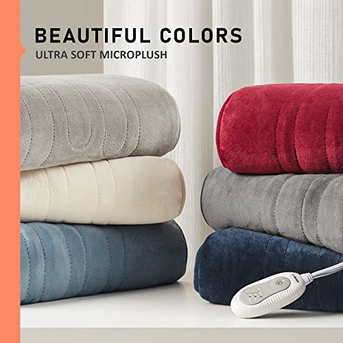 Soft Plush Electric Heated Blanket Throw | Red 50 x 60 | 3 Heat Settings with 2 Hour Auto Shut Off | Machine Washable