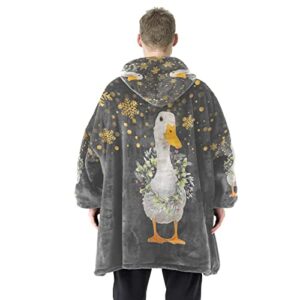 NZOOHY Cute Duck Snowflake Sherpa Blanket Hoodie Wearable Blanket Oversized Hoodie Blanket Gift for Adult Women Men Teens, One Size Fits All