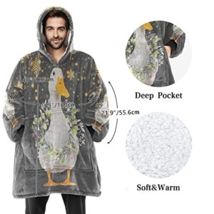 NZOOHY Cute Duck Snowflake Sherpa Blanket Hoodie Wearable Blanket Oversized Hoodie Blanket Gift for Adult Women Men Teens, One Size Fits All