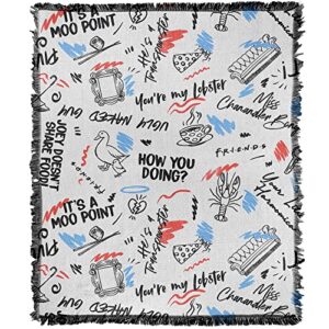 logovision friends blanket, 50"x60" tag lines woven tapestry cotton blend fringed throw