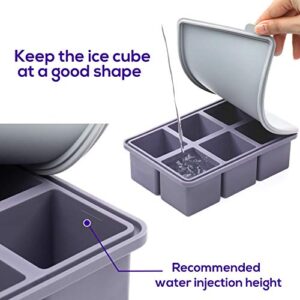 Large Square Ice Cube Tray with lid, Big Block Ice Cube 2 Inch, Giant Cocktail Silicone Ice Maker, Scotch Whiskey Ice Cube, Easy Release Reusable Ice Cubes for Soup Freezer Wine Juice