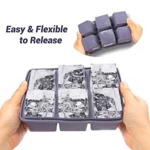 Large Square Ice Cube Tray with lid, Big Block Ice Cube 2 Inch, Giant Cocktail Silicone Ice Maker, Scotch Whiskey Ice Cube, Easy Release Reusable Ice Cubes for Soup Freezer Wine Juice