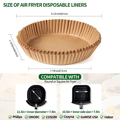 LANARP 300 Pcs 7.9 Inch Air Fryer Disposable Paper Liner Non-stick Round Airfryer Parchment Liners Oil Resistant Food Grade Baking Paper Liner for Air Fryer Grease and Water Proof Cooking Paper