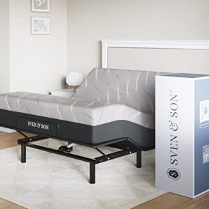 sven & son full essential adjustable bed base frame + 14" luxury cool gel memory foam hybrid mattress, wireless, easy self-assembly, head & foot articulation (full + 14" mattress)