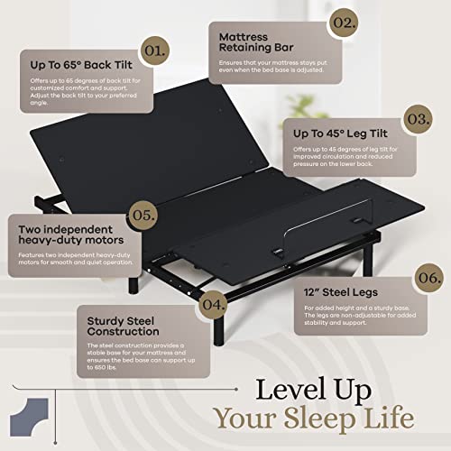 Sven & Son Full Essential Adjustable Bed Base Frame + 14" Luxury Cool Gel Memory Foam Hybrid Mattress, Wireless, Easy Self-Assembly, Head & Foot Articulation (Full + 14" Mattress)