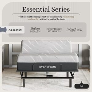 Sven & Son Full Essential Adjustable Bed Base Frame + 14" Luxury Cool Gel Memory Foam Hybrid Mattress, Wireless, Easy Self-Assembly, Head & Foot Articulation (Full + 14" Mattress)