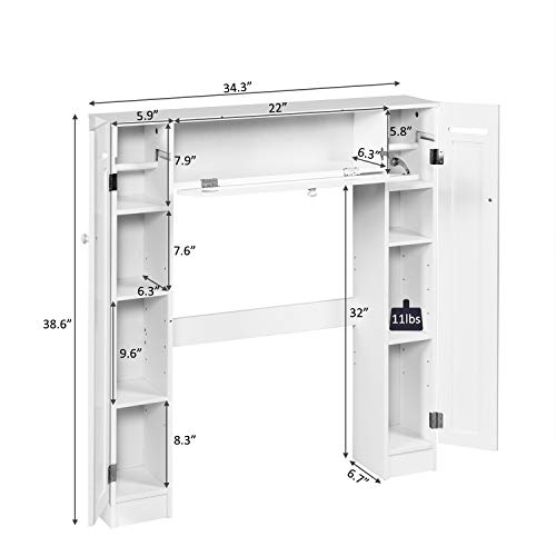 Bathroom Organizer Over The Toilet Storage Cabinet Bathroom Shelf Space Saver with Paper Holder and Adjustable Shelves, Freestanding Wooden Bathroom Storage Cabinet Over Toilet Rack, White