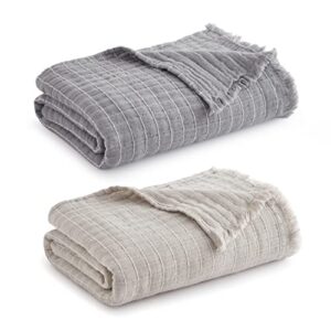 bedsure 100% cotton muslin blanket grey throw & bedsure 100% cotton muslin blanket beige throw
