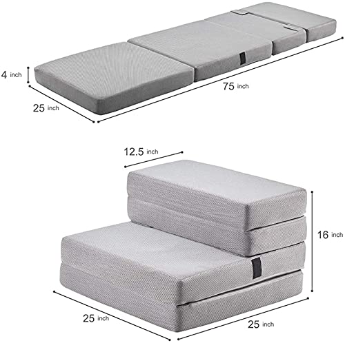BDEUS Folding Mattress Folding Sofa 4" Breathable High-Density Foam Mattress Topper, Portable Guest Bed with Removable&Washable Cover, 75 x 25 inches