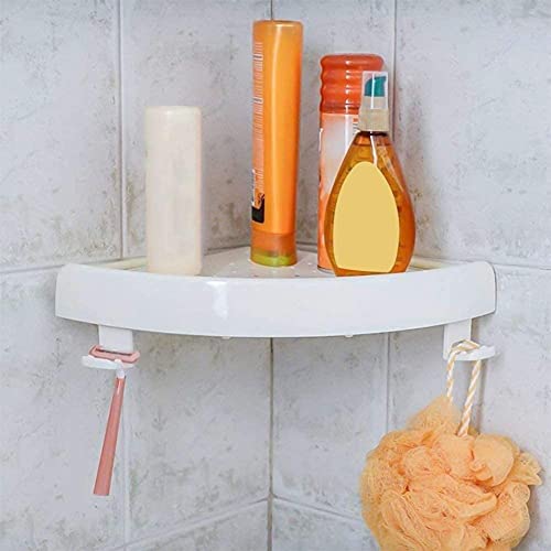 New Snap Up Corner Shelf Triple Bathroom Wall Corner Mount Storage Holder Kitchen Corner Storage Rack Non-marking Shelf with Hooks Easy to Install