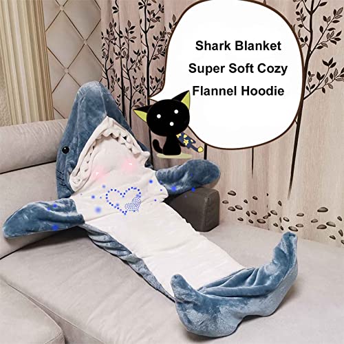 2023 New Shark Onesie Blanket Adult, Wearable Shark Blanket Hoodie for Adult, Shark Blanket Super Soft Cozy Flannel Hoodie Adult Shark Sleeping Bag (XL:210 * 90cm)