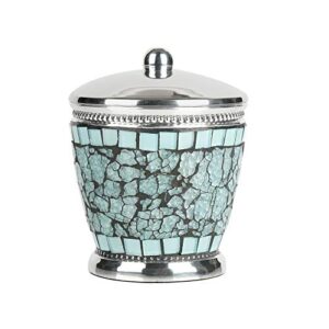 nu steel iceberg qtip dispenser, bathroom vanity metal storage organiser, canister,apothecary jar for cotton swabs, rounds, balls, aqua mosaic finish