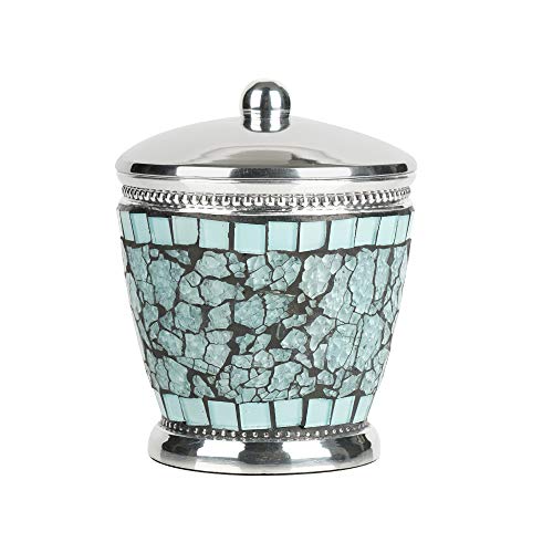 nu steel Iceberg Qtip Dispenser, Bathroom Vanity Metal Storage Organiser, Canister,Apothecary Jar for Cotton Swabs, Rounds, Balls, Aqua Mosaic Finish