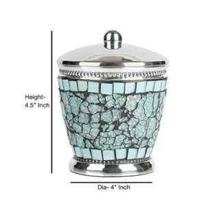 nu steel Iceberg Qtip Dispenser, Bathroom Vanity Metal Storage Organiser, Canister,Apothecary Jar for Cotton Swabs, Rounds, Balls, Aqua Mosaic Finish