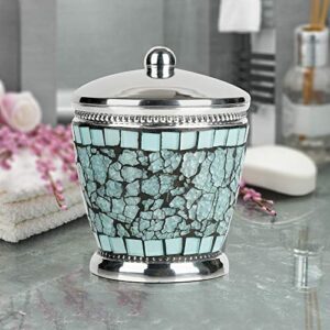 nu steel Iceberg Qtip Dispenser, Bathroom Vanity Metal Storage Organiser, Canister,Apothecary Jar for Cotton Swabs, Rounds, Balls, Aqua Mosaic Finish