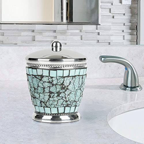 nu steel Iceberg Qtip Dispenser, Bathroom Vanity Metal Storage Organiser, Canister,Apothecary Jar for Cotton Swabs, Rounds, Balls, Aqua Mosaic Finish